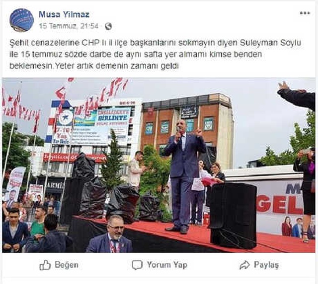 CHP'li İlçe Başkanına 15 Temmuz Paylaşımı Nedeniyle Soruşturma Açıldı