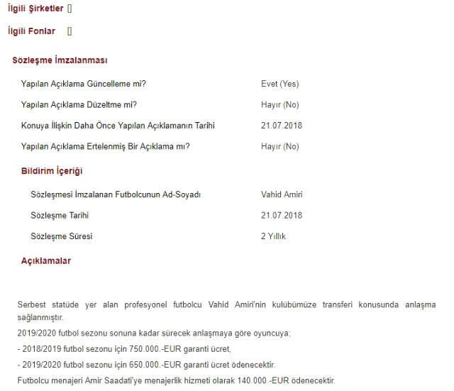 Trabzonspor´un Yeni Transferi Vahid Amiri, 2 Yılda 1,4 Milyon Euro Kazanacak