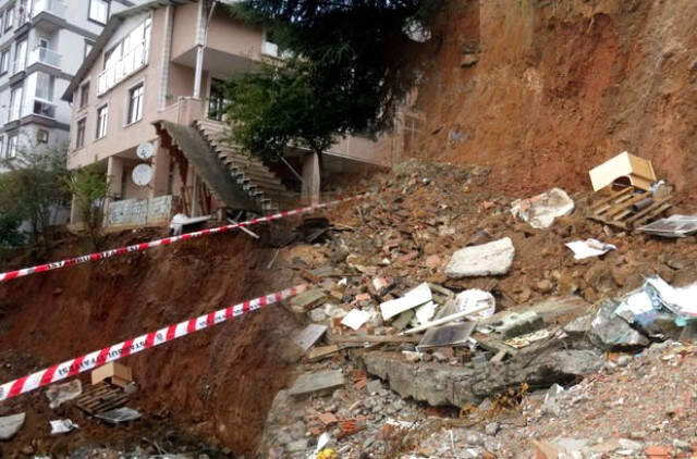 İstanbul'da Yağmurun Ardından 3 Katlı Binada Yanında Toprak Kayması Meydana Geldi İstanbul'da Yağmurun Ardından 3 Katlı Binanın Yanında Toprak Kayması Meydana Geldi