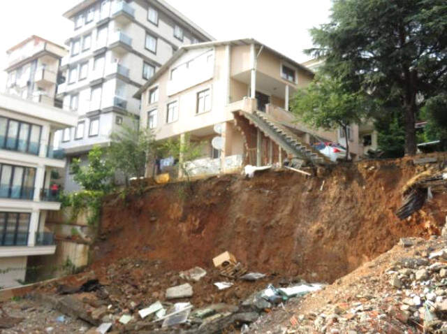 İstanbul'da Yağmurun Ardından 3 Katlı Binada Yanında Toprak Kayması Meydana Geldi İstanbul'da Yağmurun Ardından 3 Katlı Binanın Yanında Toprak Kayması Meydana Geldi