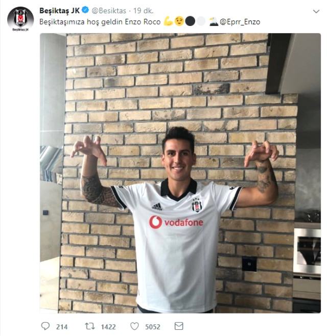 Beşiktaş, Enzo Roco'yu Transfer Ettiğini Açıkladı