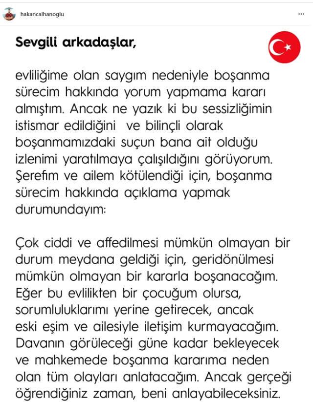Adı Bir Güzelle Anılan Hakan Çalhanoğlu Eşinden Boşanacağını Duyurdu: Affedilmesi Mümkün Olmayan Şeyler Var