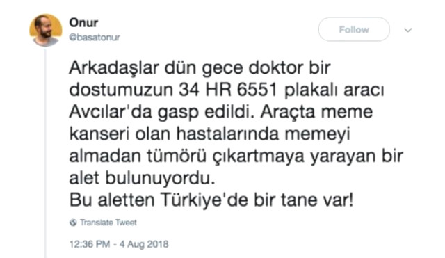 Türkiye'de Yalnızca Bir Tane Bulunan ve Memeyi Almadan Tümörü Temizleyen Tıbbi Alet Çalındı!
