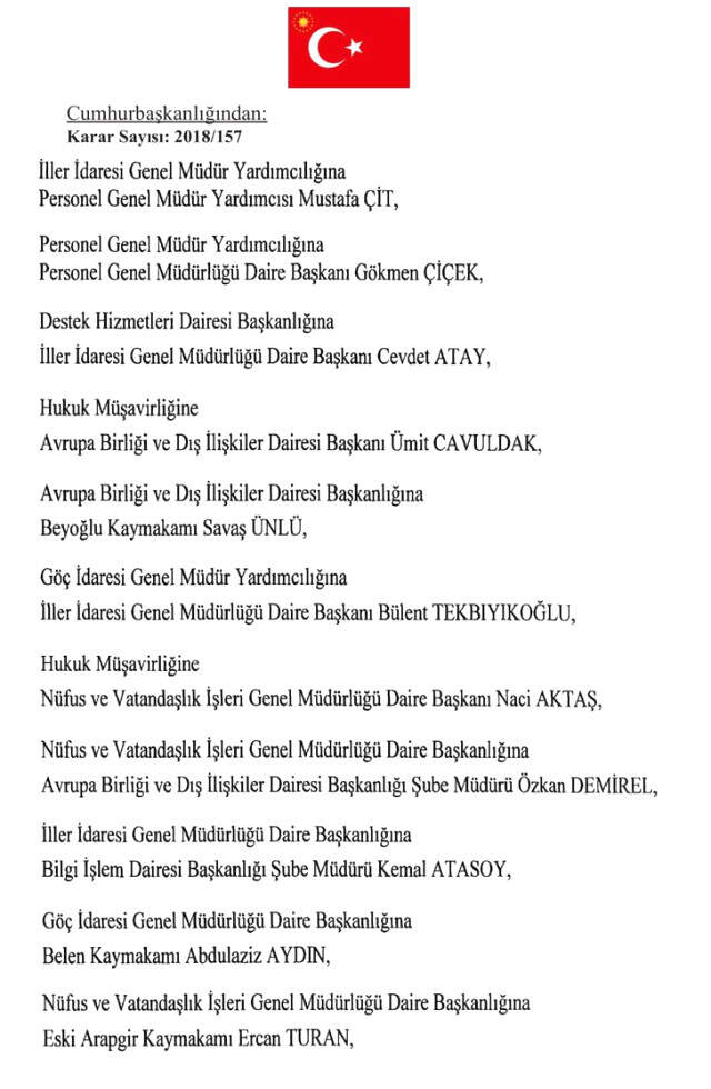 Cumhurbaşkanlığı Kararı ile 471 Mülki İdare Amirinin Yeri Değişti Cumhurbaşkanlığı Kararı ile 471 Mülki İdare Amirinin Yeri Değişti