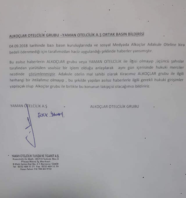 Alkoçlar Grubu'ndan Haciz Açıklaması Alkoçlar Grubu'ndan Haciz Açıklaması!