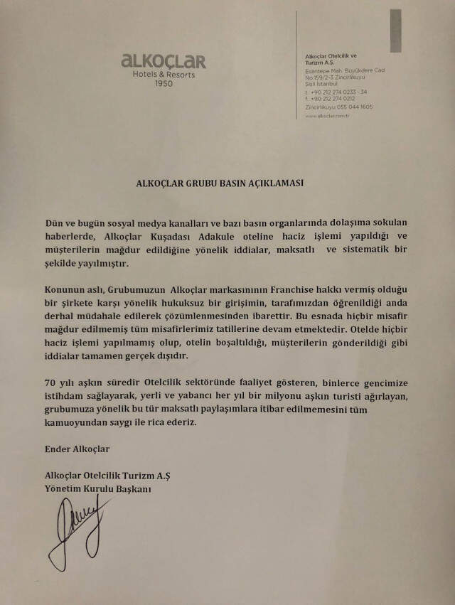 Alkoçlar Grubu'ndan Haciz Açıklaması Alkoçlar Grubu'ndan Haciz Açıklaması!