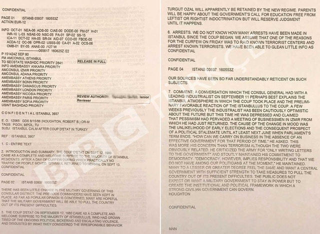 ABD Gizli Diplomatik Belgelerinde 12 Eylül Darbesi: