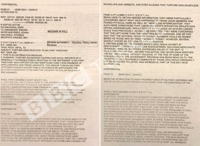 ABD Gizli Diplomatik Belgelerinde 12 Eylül Darbesi: