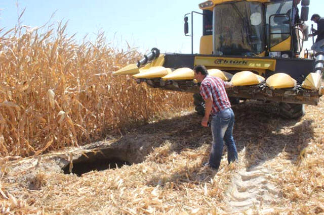 Mısır Hasadı Yapan Çiftçinin Biçerdöveri, 8 Metrelik Obruğa Saplandı Mısır Hasadı Yapan Çiftçinin Biçerdöveri, 8 Metrelik Obruğa Saplandı