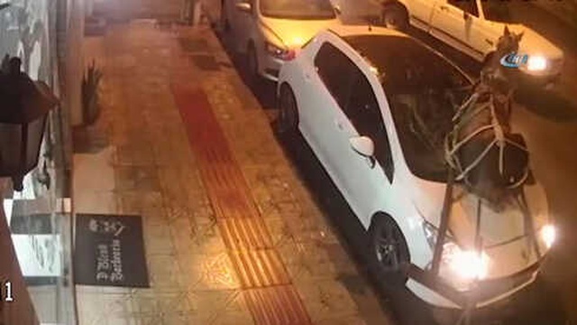 Panikleyen Atın, Park Halindeki Otomobile Çarptığı Anlar Kamerada