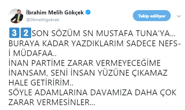 Melih Gökçek'ten Ankara Büyükşehir Belediye Başkanı Tuna'ya: Seni İnsan Yüzüne Çıkamaz Hale Getiririm