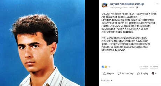 Alp Dağları'nda Kaybolan Kayserili Dağcının Cenazesi, 26 Yıl Sonra Bulundu