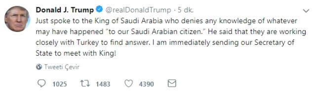 Trump, Dışişleri Bakanı'nı Kral Selman ile Görüşmesi İçin Arabistan'a Gönderiyor