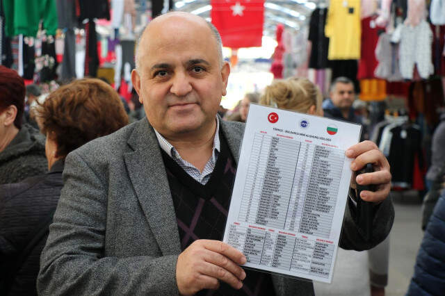 Edirne'de Sosyete Pazarı Esnafı Bulgar Müşterilerine Mini El Alışveriş Sözlüğü ile Satış Yapıyor Paraları Değer Kazanan Bulgarlar Edirne'deki Sosyete Pazarını İstila Etti