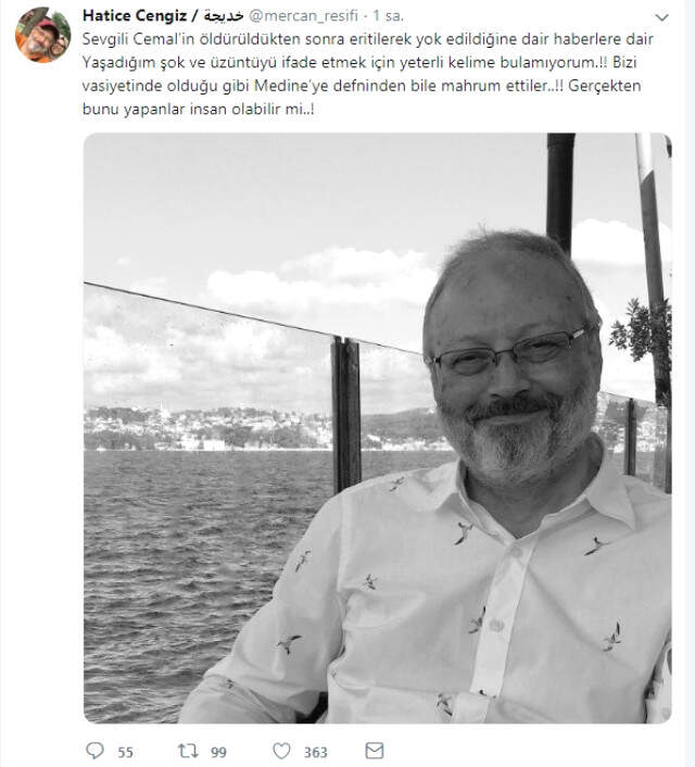 Kaşıkçı'nın Nişanlısı, 'Kaşıkçı'nın Öldürüldükten Sonra Eritilerek Yok Edildiği' İddialarıyla İlgili Paylaşım Yaptı Kaşıkçı'nın Nişanlısı, 'Kaşıkçı'nın Öldürüldükten Sonra Eritilerek Yok Edildiği' İddialarıyla İlgili Paylaşım Yaptı
