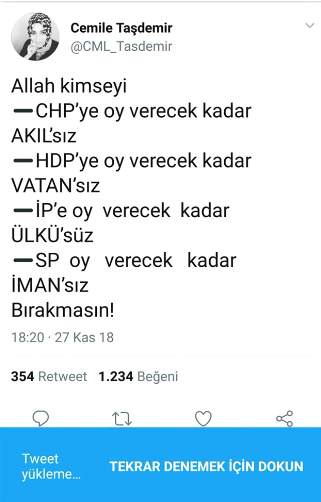 AK Parti'li Yöneticinin Attığı Tweet Olay Oldu: Allah Kimseyi Saadet Partisi'ne Oy Verecek Kadar İmansız Bırakmasın