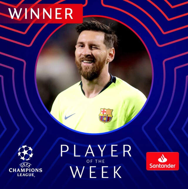 Şampiyonlar Liginde Haftanın Futbolcusu Lionel Messi! Şampiyonlar Liginde Haftanın Futbolcusu Lionel Messi!