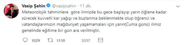 Vali Vasip Şahin Duyurdu! Ankara'da Bugün Okullar <a class='keyword-sd' href='/tatil/' title='Tatil'>Tatil</a> Edildi