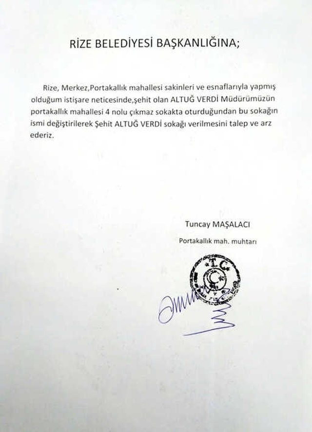 Şehit Emniyet Müdürü Altuğ Verdi'nin İsmi Rize'de Oturduğu Evin Sokağına Veriliyor