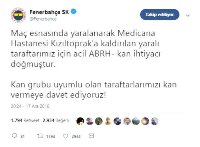 Erzurumspor Maçı Öncesinde Tribünden Düşen Fenerbahçeli Bir Taraftar, Hastaneye Kaldırıldı