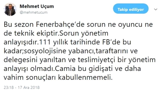 Erdoğan'ın Başdanışmanı'ndan Fenerbahçe Yönetimine Sert Sözler