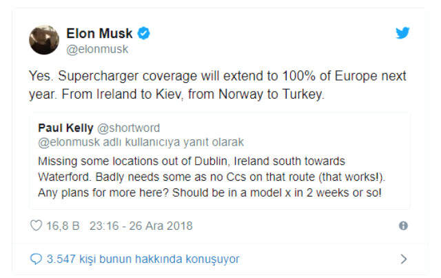 Elon Musk: Supercharger Ağı Türkiye'ye Uzanacak Elon Musk: Supercharger Ağı Türkiye'ye Uzanacak