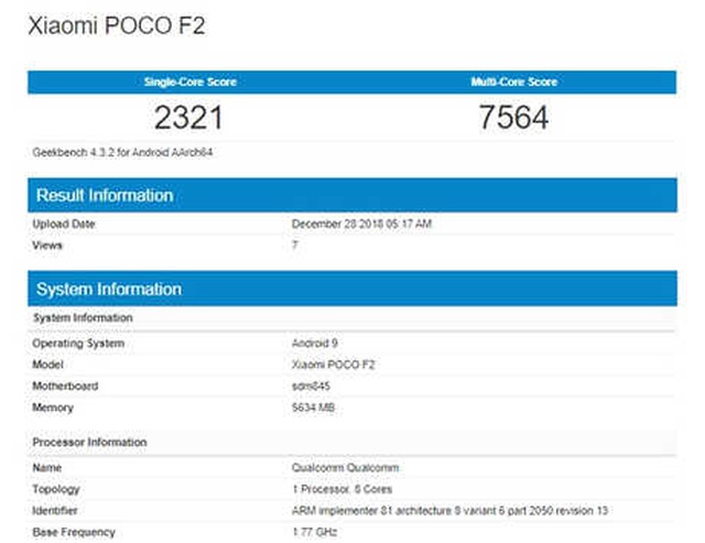 Pocophone F2'nin Çok Tartışılacak Teknik Özellikleri Geekbench'te Ortaya Çıktı