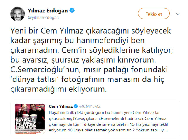 Yılmaz Erdoğan'dan, Cem Yılmaz'a Tam Destek!