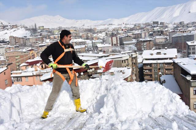 Yazın Ekmeklerini Betondan Çıkaran İşçiler, Kışın Çatıdaki Karları Temizleyerek Para Kazanıyor