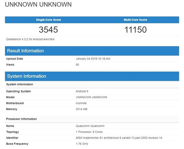 Geekbench'de Qualcomm Snapdragon 855 Olduğu Düşünülen Yeni Bir Cihaz Listelendi