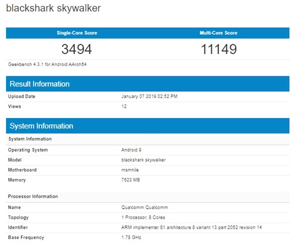 Snapdragon 855'li Xiaomi Black Shark Skywalker, Geekbench'te Ortaya Çıktı