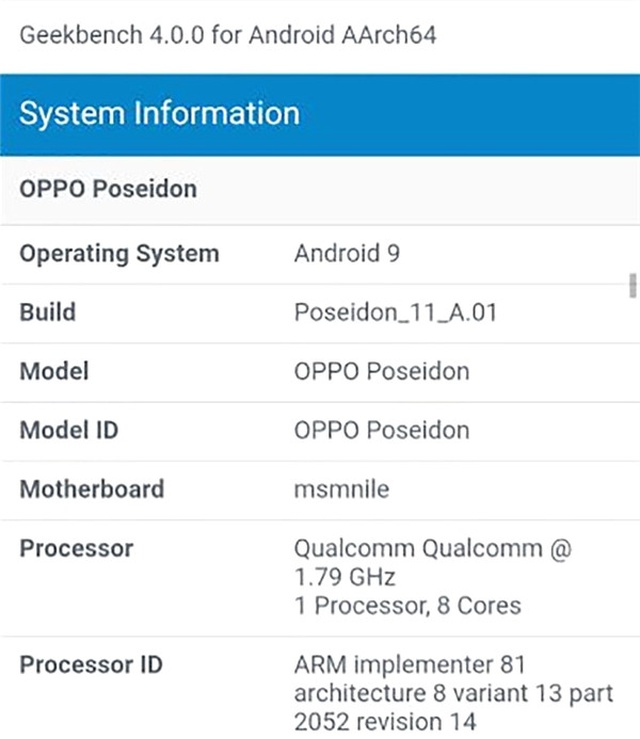Oppo'nun Poseidon Kod Adlı Yeni Telefonu Geekbench Testinde Ortaya Çıktı