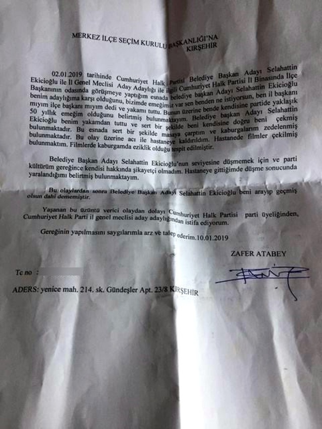 CHP'li Başkan Zafer Atabey, Kırşehir Belediye Başkan Adayı Selahattin Ekicioğlu'nun Kendisini Darp Ettiğini Söyledi