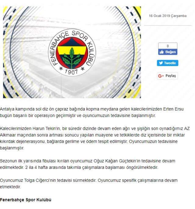 Fenerbahçe'ye Kalecilerinden Kötü Haber