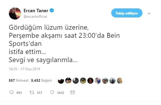 Ünlü Spiker Ercan Taner, Bein Sports'tan İstifa Etti