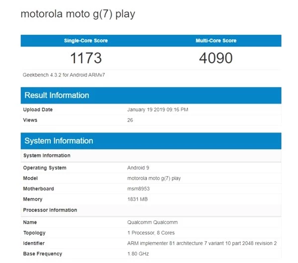 Moto G7 Play'in Snapdragon 625 ile Geleceği Geekbench Testinde Ortaya Çıktı
