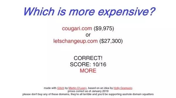 Saçma Domain'lerin Fiyatlarını Tahmin Etme Üzerine Kurulu Tarayıcı Oyunu