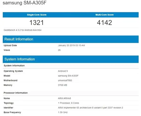 <a class='keyword-sd' href='/samsung-galaxy/' title='Samsung Galaxy'>Samsung Galaxy</a> A30'un Geekbench Skoru Ortaya Çıktı