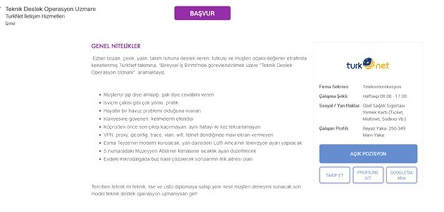 Turknet'in Yayınladığı, Samimiyet Konusunda Webtekno ile Kapışacak İş İlanı