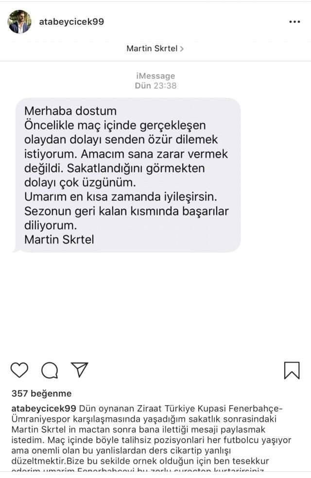 Martin Skrtel, Atabey Çiçek'ten Özür Diledi