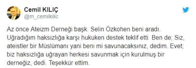 Ateizm Derneği, İlahiyatçı Cemil Kılıç'a Destek Verdi