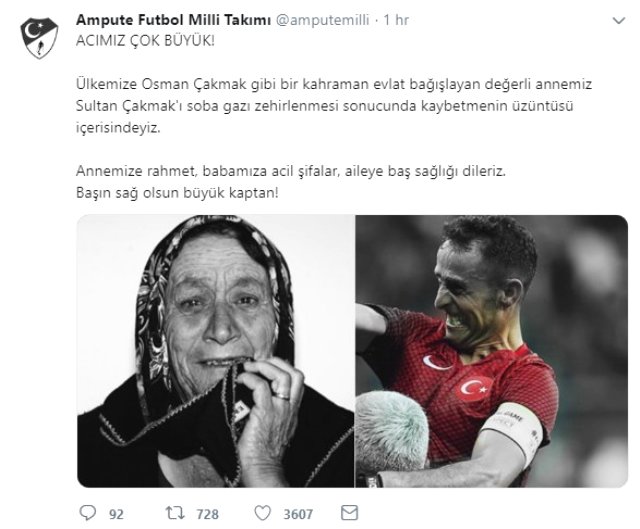 Ampute Milli Takım Kaptanı Osman Çakmak'ın Annesi Son Yolculuğuna Uğurlandı