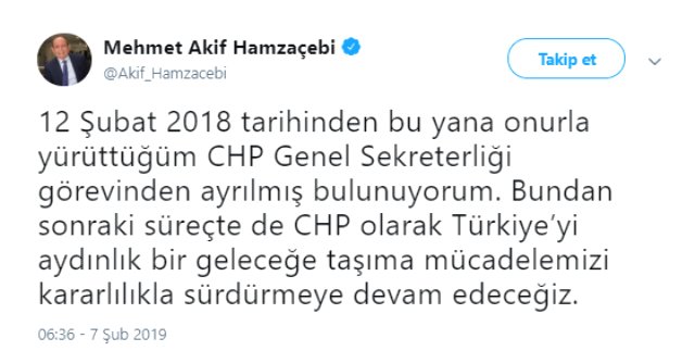 CHP Genel Sekreteri Akif Hamzaçebi'nin İstifasının Nedeni Belli Oldu