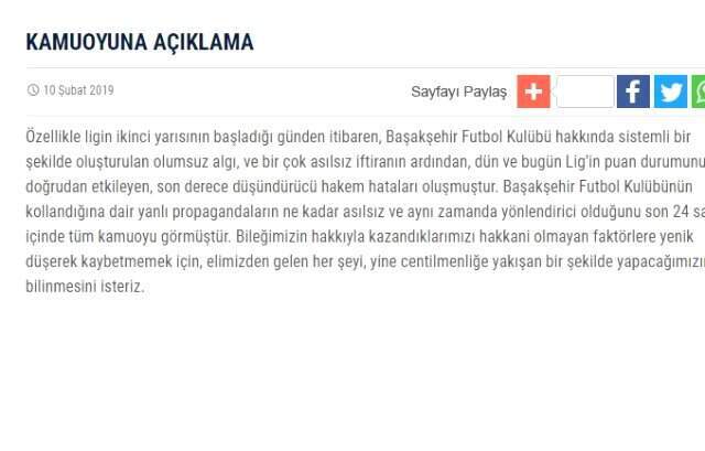 Başakşehir, Galatasaray- <a class='keyword-sd' href='/trabzonspor/' title='Trabzonspor'>Trabzonspor</a> Maçındaki Kararları Eleştirdi Başakşehir Kulübü, Bu Hafta Yapılan Hakem Hatalarını Sert Bir Dille Eleştirdi