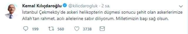 Kılıçdaroğlu, Şehit Askerlere Rahmet Diledi CHP Lideri Kemal Kılıçdaroğlu'ndan <a class='keyword-sd' href='/helikopter/' title='Helikopter'>Helikopter</a> Kazasında Şehit Olan Askerler İçin Taziye Mesajı