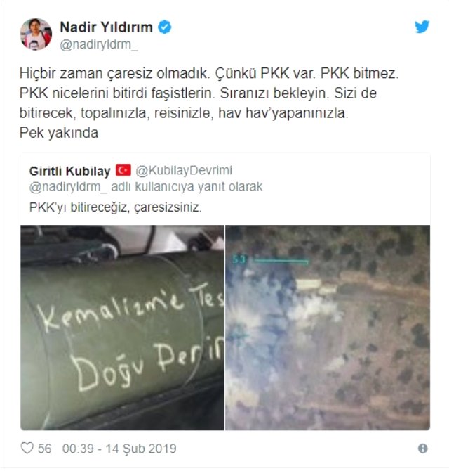 HDP'li Nadir Yıldırım'dan Skandal Paylaşım: Çaresiz Olmadık Çünkü PKK Var!