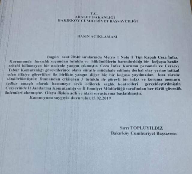 Metris Cezaevinde Yangın Çıktı! Dumandan Etkilenen Mahkumlar Hastaneye Kaldırıldı Metris Cezaevinde Yangın Çıktı! Dumandan Etkilenen Mahkumlar Hastaneye Kaldırıldı