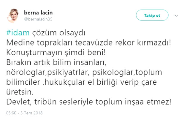 Berna Laçin, Medine Tweeti Davasından Beraat Etti