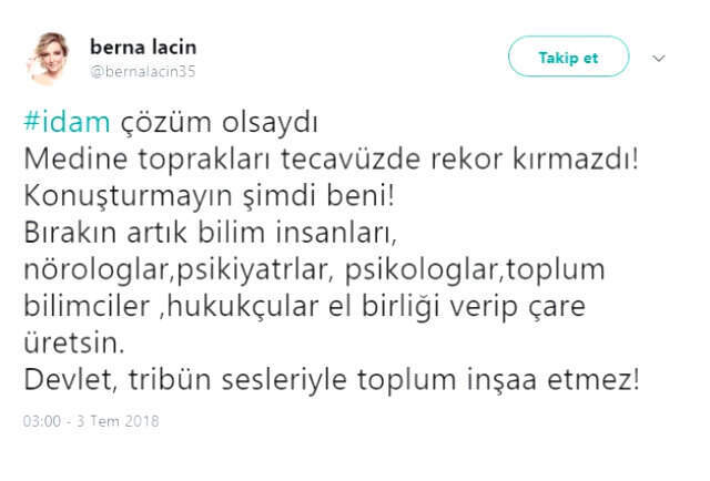 Berna Laçin, Medine Tweeti Davasından Beraat Etti Berna Laçin, Medine Tweeti Davasından Beraat Etti