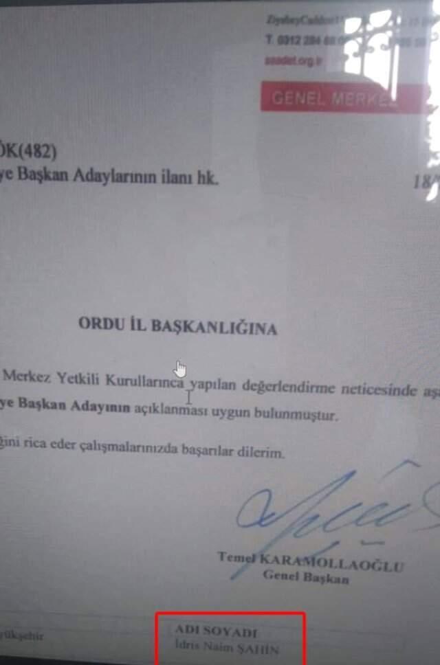 Adı CHP ve İYİ Parti ile Anılan Eski AK Partili İdris Naim Şahin, Saadet Partisi'nden Ordu Adayı Oldu